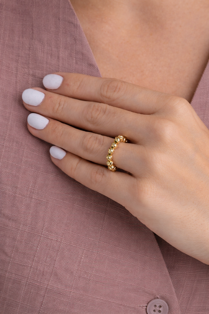 Anillo Tejido lineal Balines 18k