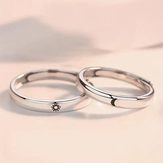 Anillos Sol Y Luna En Plata Real Ley 925 (par)+ Certificado