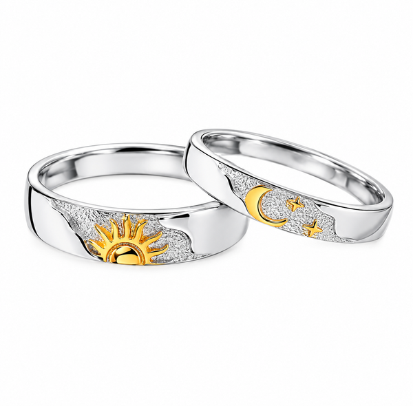 Anillos Sol y Luna en Plata de Ley 925 con Certificado Autenticidad