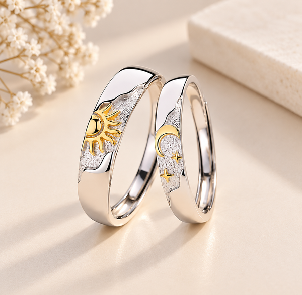 Anillos Sol y Luna en Plata de Ley 925 con Certificado Autenticidad