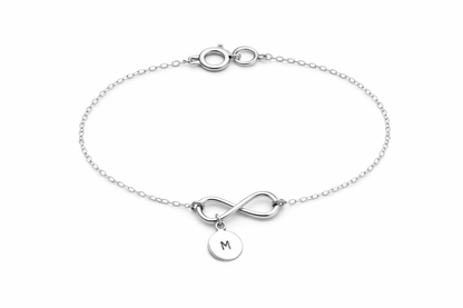 Pulsera Infinito en Plata Italiana de Letra Personalizada