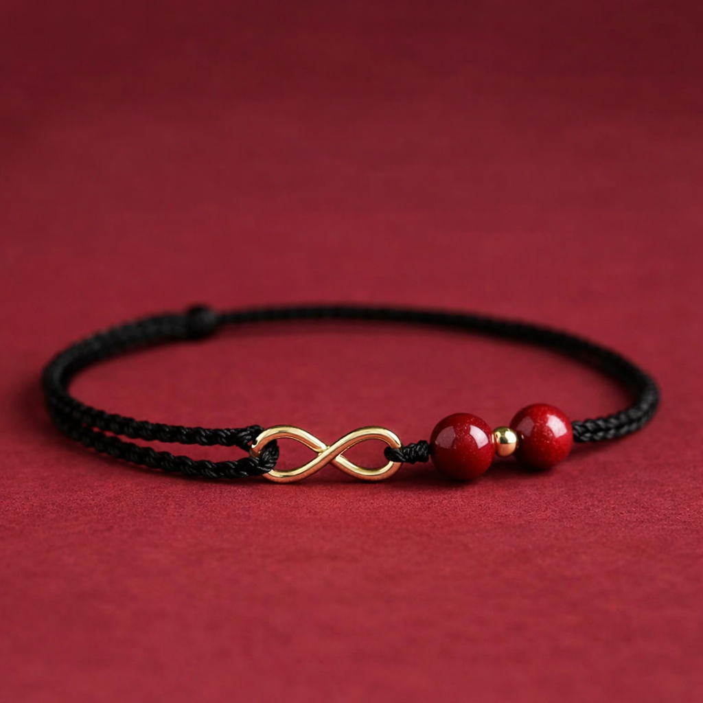 Pulsera Prosperidad Infinito Oro 18k y Piedra Cinabrio