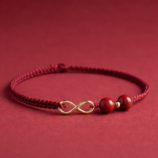 Pulsera Prosperidad Infinito Oro 18k y Piedra Cinabrio