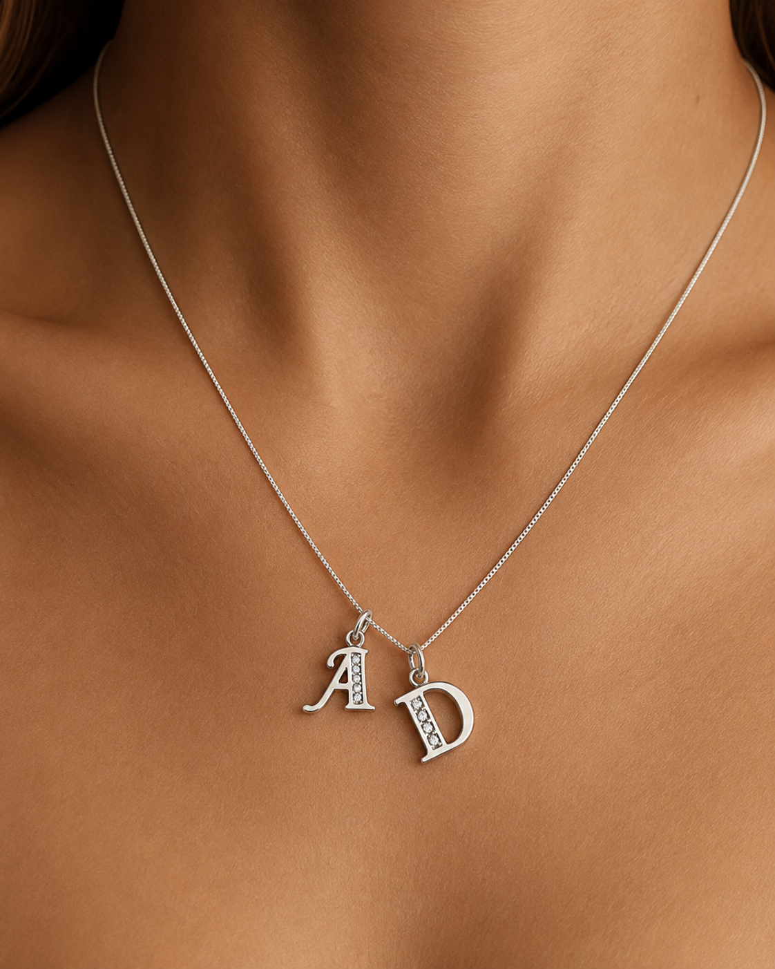 Cadena Plata 2 Dijes de Letra Inicial con Zircones