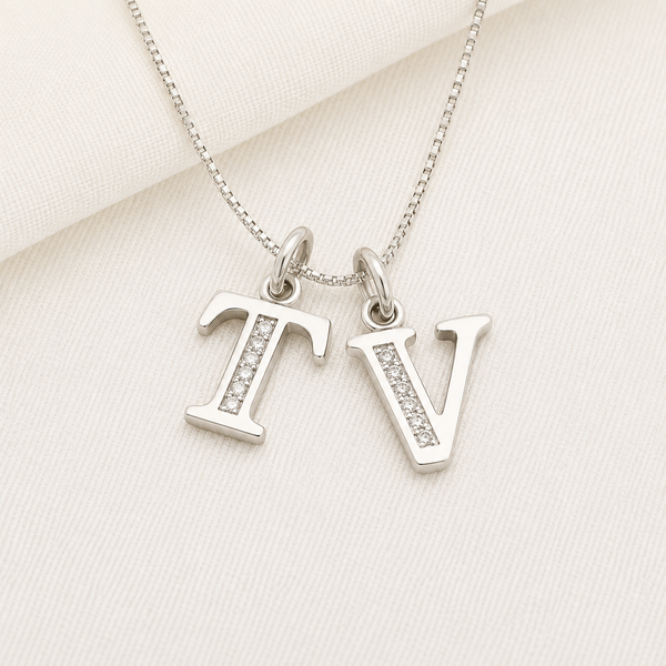 Cadena Plata 2 Dijes de Letra Inicial con Zircones