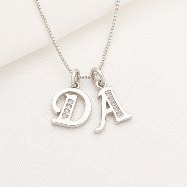 Cadena Plata 2 Dijes de Letra Inicial con Zircones