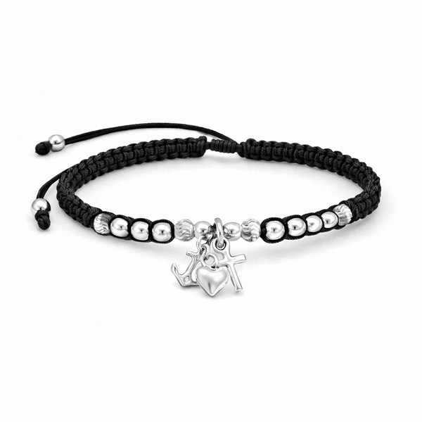 Pulsera Ancla, Corazón y Cruz Plata Esterlina