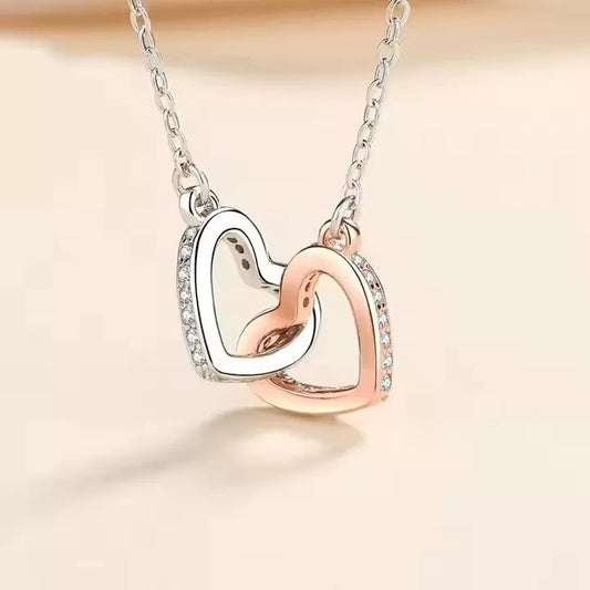 Collar Dije Corazones Plata Real con Circones Blancos