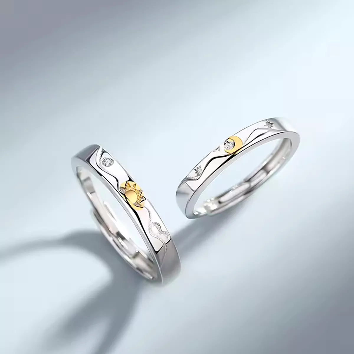 Anillos Sol y Luna en Plata de Ley 925 con Certificado Autenticidad