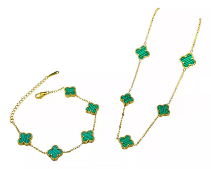 Kit De Collar Choker + Pulsera Aretes De Trébol Verde Clover