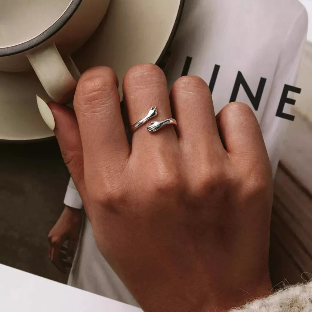 Anillo De Plata De Ley 925 Auténtica De Mano Cálida Amorosa