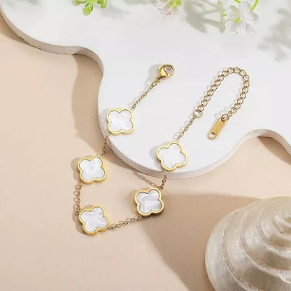 Pulsera Trébol Clover Cuatro Hojas en Rodio