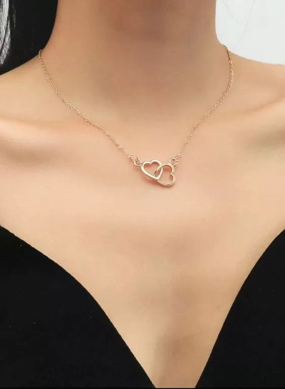 Collar Dije Corazones Plata Real con Circones Blancos