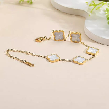 Pulsera Trébol Clover Cuatro Hojas en Rodio