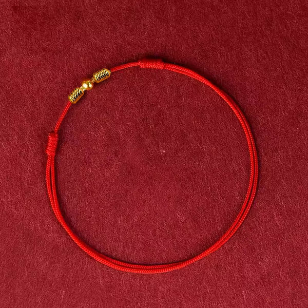Pulsera De Hilo Con Balín Cilindro Oro Real 18K