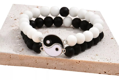 Pulsera Ying-yang Ajustable De Piedras (viene Por Dos)