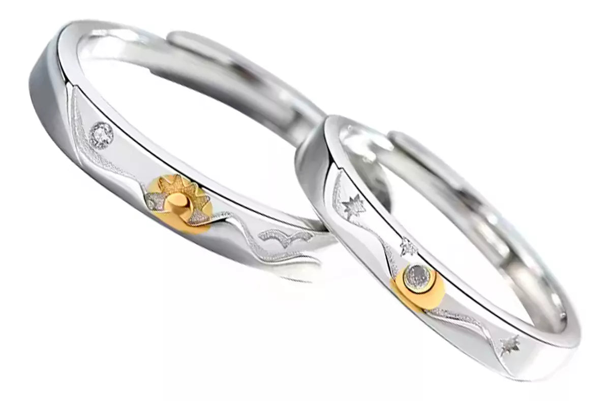 Anillos Sol y Luna en Plata de Ley 925 con Certificado Autenticidad