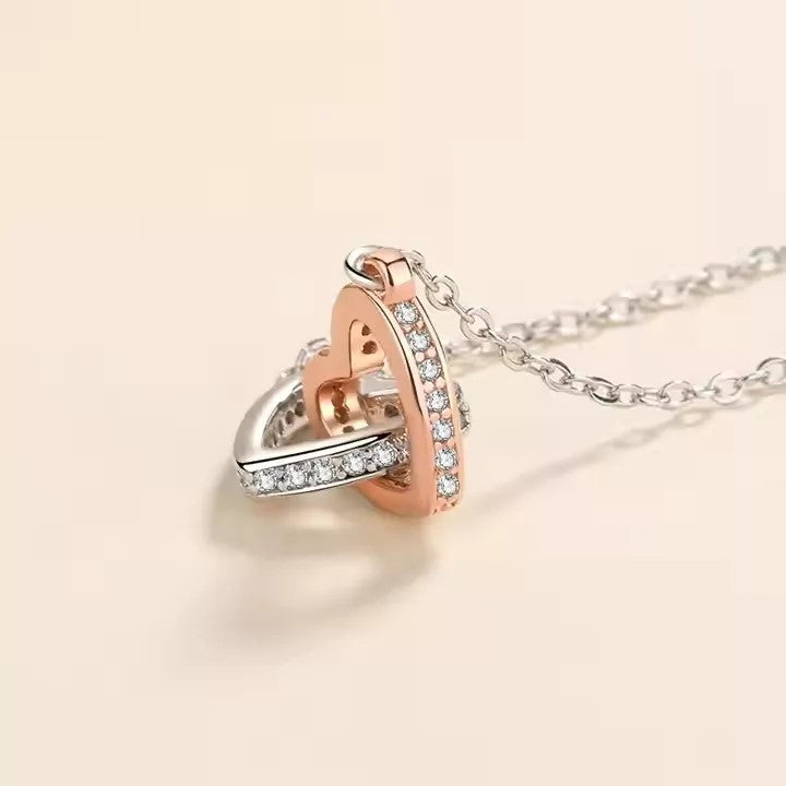 Collar Dije Corazones Plata Real con Circones Blancos