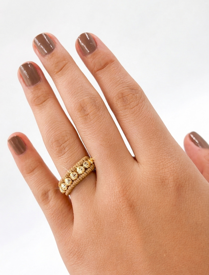 Anillo Tejido Dorado un Carril Central 18k
