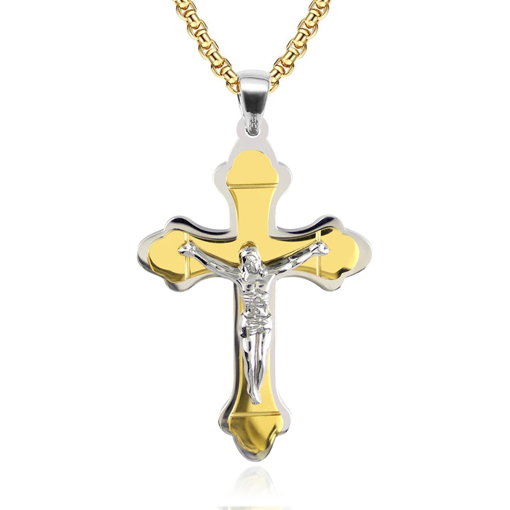 Colgante Cruz En Acero Chapado En Oro (No Se decolora)