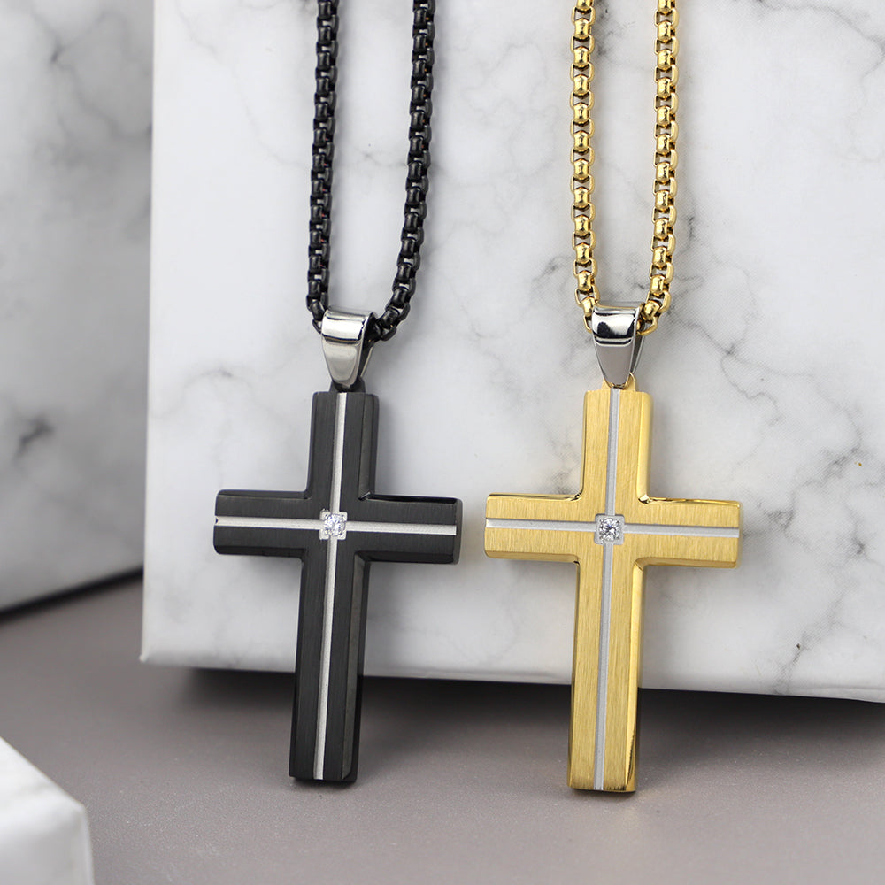 Colgante Cruz En Acero Chapado En Oro (No Se decolora)