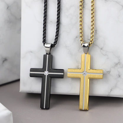 Colgante Cruz En Acero Chapado En Oro (No Se decolora)