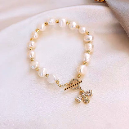 Hermosa Pulsera Abeja Perlas Agua Dulce Natural