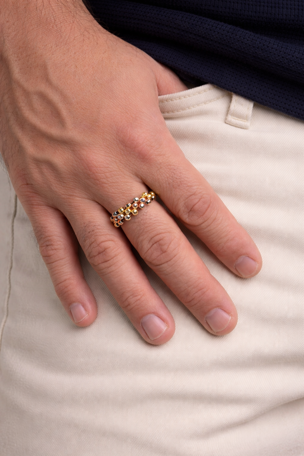 Anillo Tejido Tres Carriles 18k