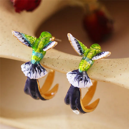 Pendientes Colibrí De Cobre Bañados En Acrílico (no Oxida)