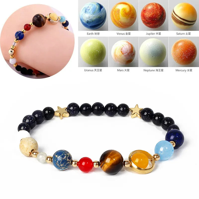 Pulsera Sistema Solar Universo 12 Planetas Cuentas De Piedra