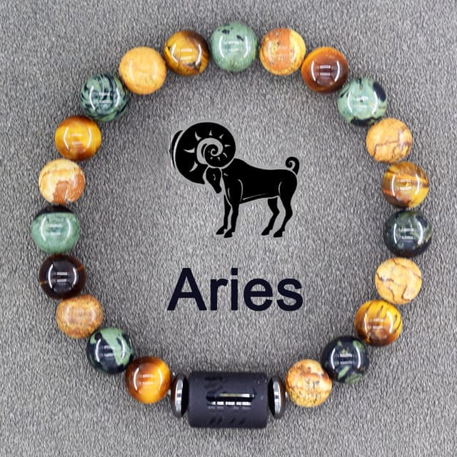 Pulsera Con Signo Zodiacal De Piedras Naturales Ajustable