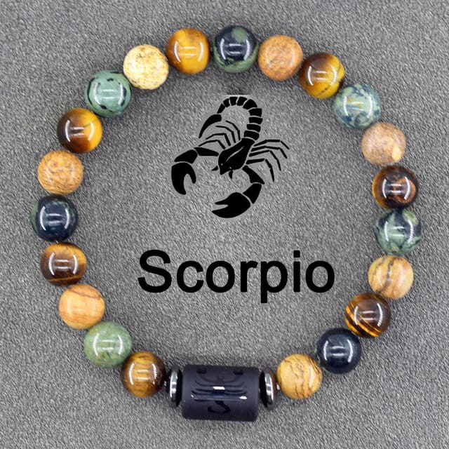 Pulsera Con Signo Zodiacal De Piedras Naturales Ajustable
