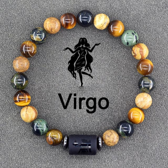 Pulsera Con Signo Zodiacal De Piedras Naturales Ajustable