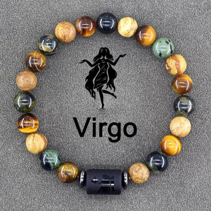 Pulsera Con Signo Zodiacal De Piedras Naturales Ajustable