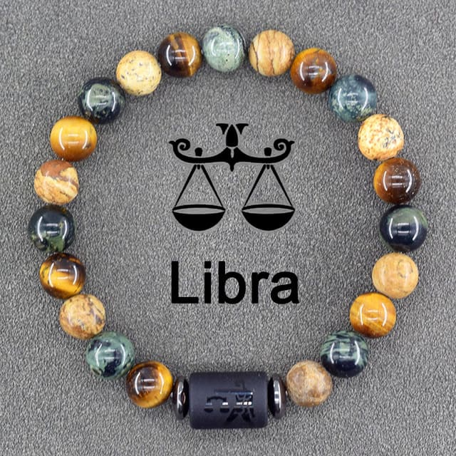 Pulsera Con Signo Zodiacal De Piedras Naturales Ajustable
