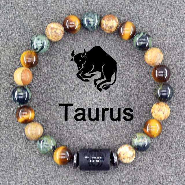 Pulsera Con Signo Zodiacal De Piedras Naturales Ajustable