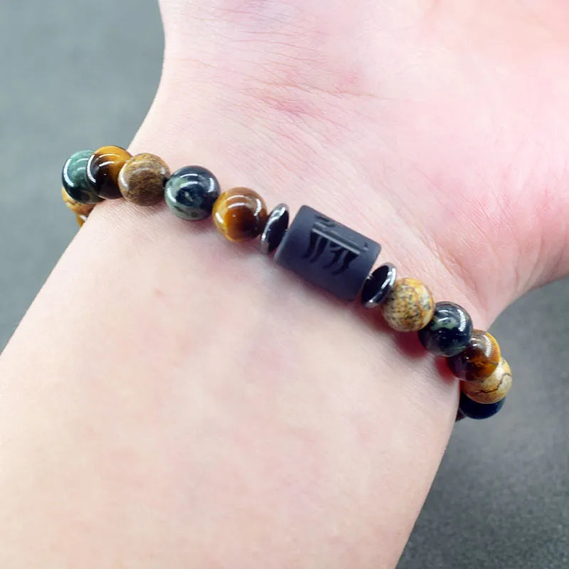 Pulsera Con Signo Zodiacal De Piedras Naturales Ajustable