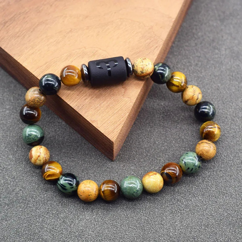 Pulsera Con Signo Zodiacal De Piedras Naturales Ajustable