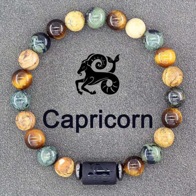 Pulsera Con Signo Zodiacal De Piedras Naturales Ajustable