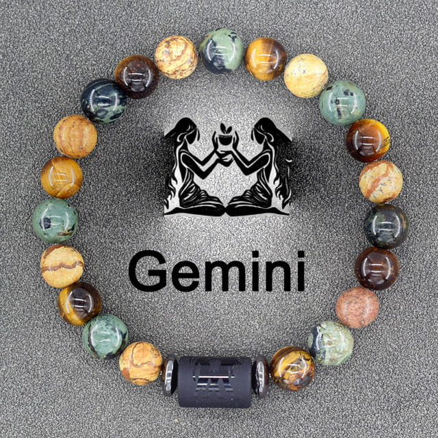 Pulsera Con Signo Zodiacal De Piedras Naturales Ajustable