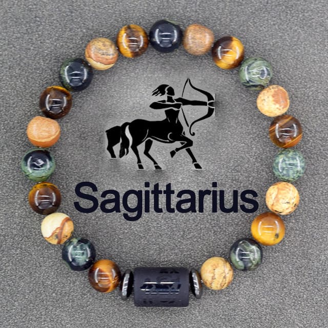 Pulsera Con Signo Zodiacal De Piedras Naturales Ajustable