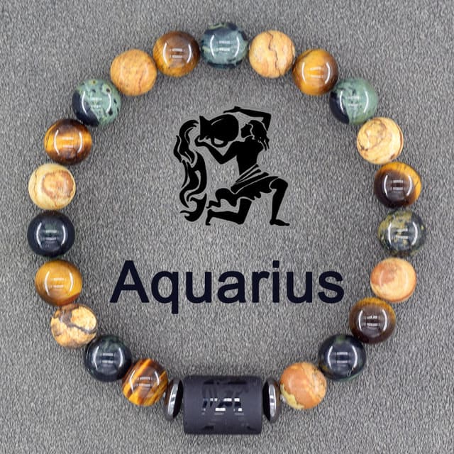 Pulsera Con Signo Zodiacal De Piedras Naturales Ajustable