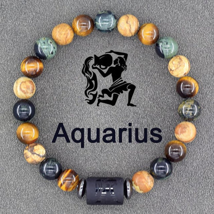 Pulsera Con Signo Zodiacal De Piedras Naturales Ajustable
