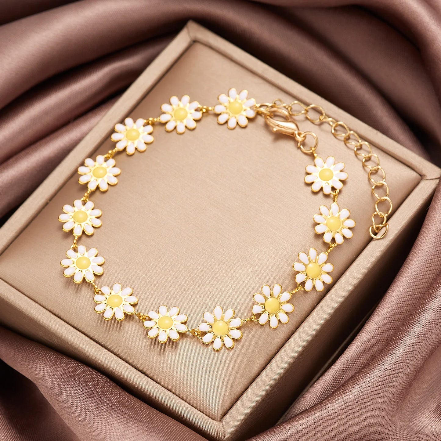 Hermosa Y Delicada Pulsera Flores Margaritas