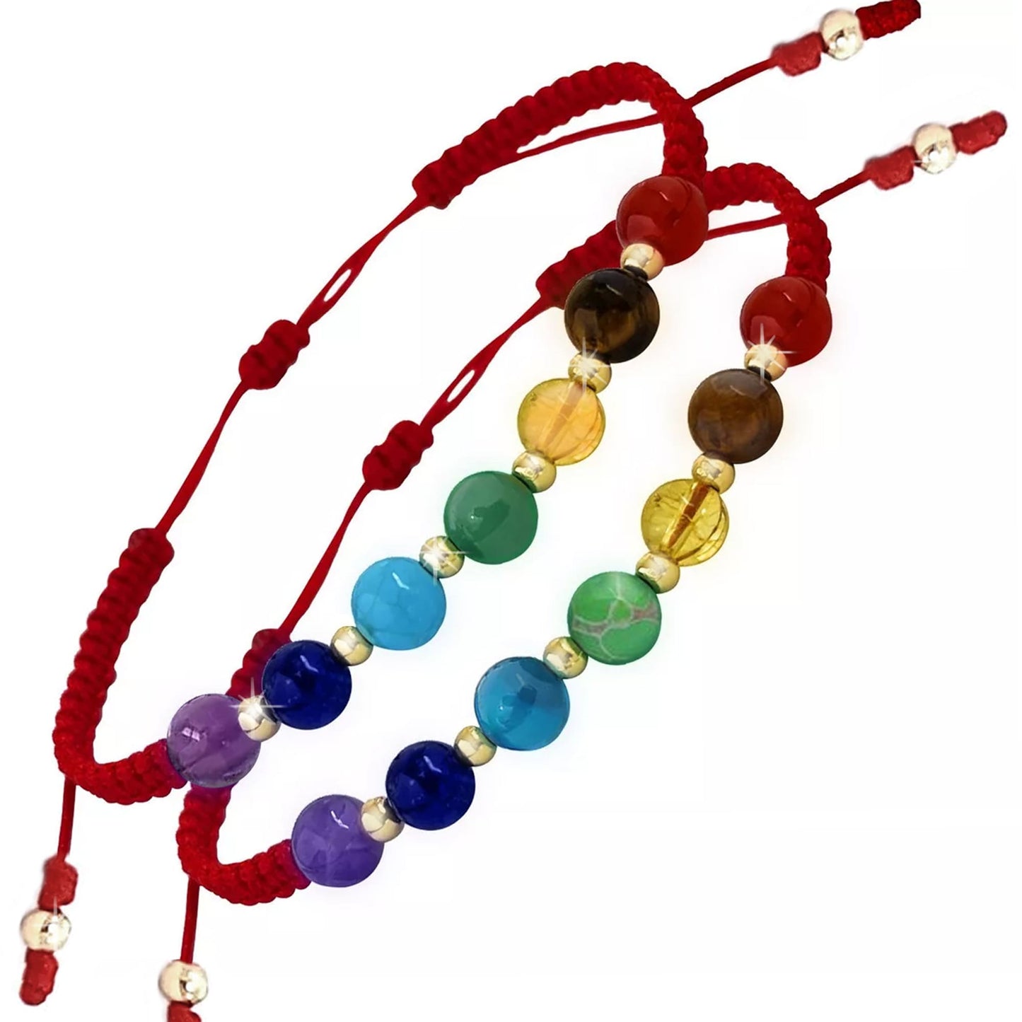 Pulsera 7 Chakras con Balines en Oro de 18 Kilates y Piedras Naturales