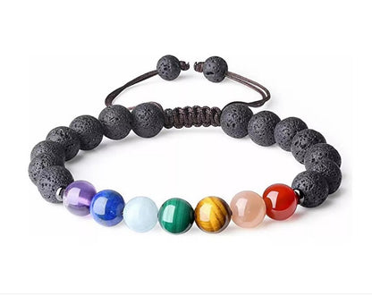 Pulsera 7 chakras tejida en hilo con piedras volcanicas