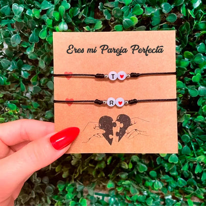 Pulsera Letra Inicial Parejas Personalizada con Corazón