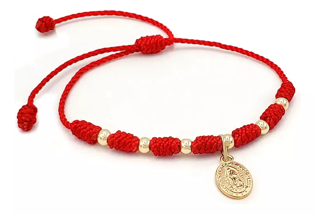 Pulsera Medalla Virgen de Guadalupe en Oro de 18 Kilates Rojo