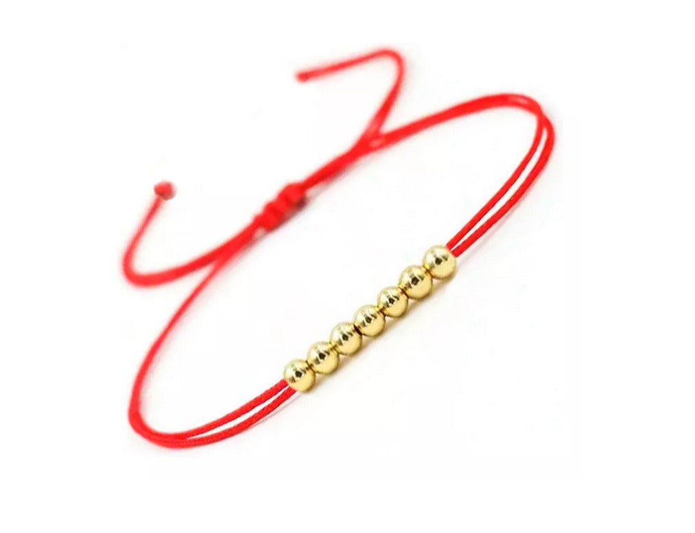 Pulsera Roja 7 Balines de Oro del Destino 18k