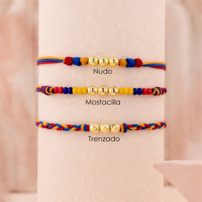 Pulsera Colombia Tres Balines Oro 18k
